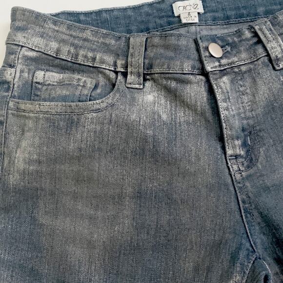 Cache Shorts Blue Denim Brushed Silver Shimmer Knee Length Bermuda Shorts Size 4 - Picture 11 of 12